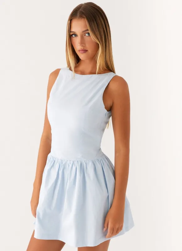 Dakota Bow Mini Dress - Pale Blue made by Peppermayo