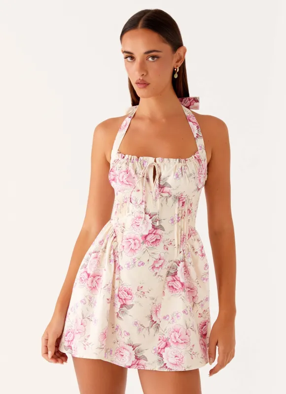 Rosalie Halter Mini Dress - Vintage Pink Floral sold by Peppermayo