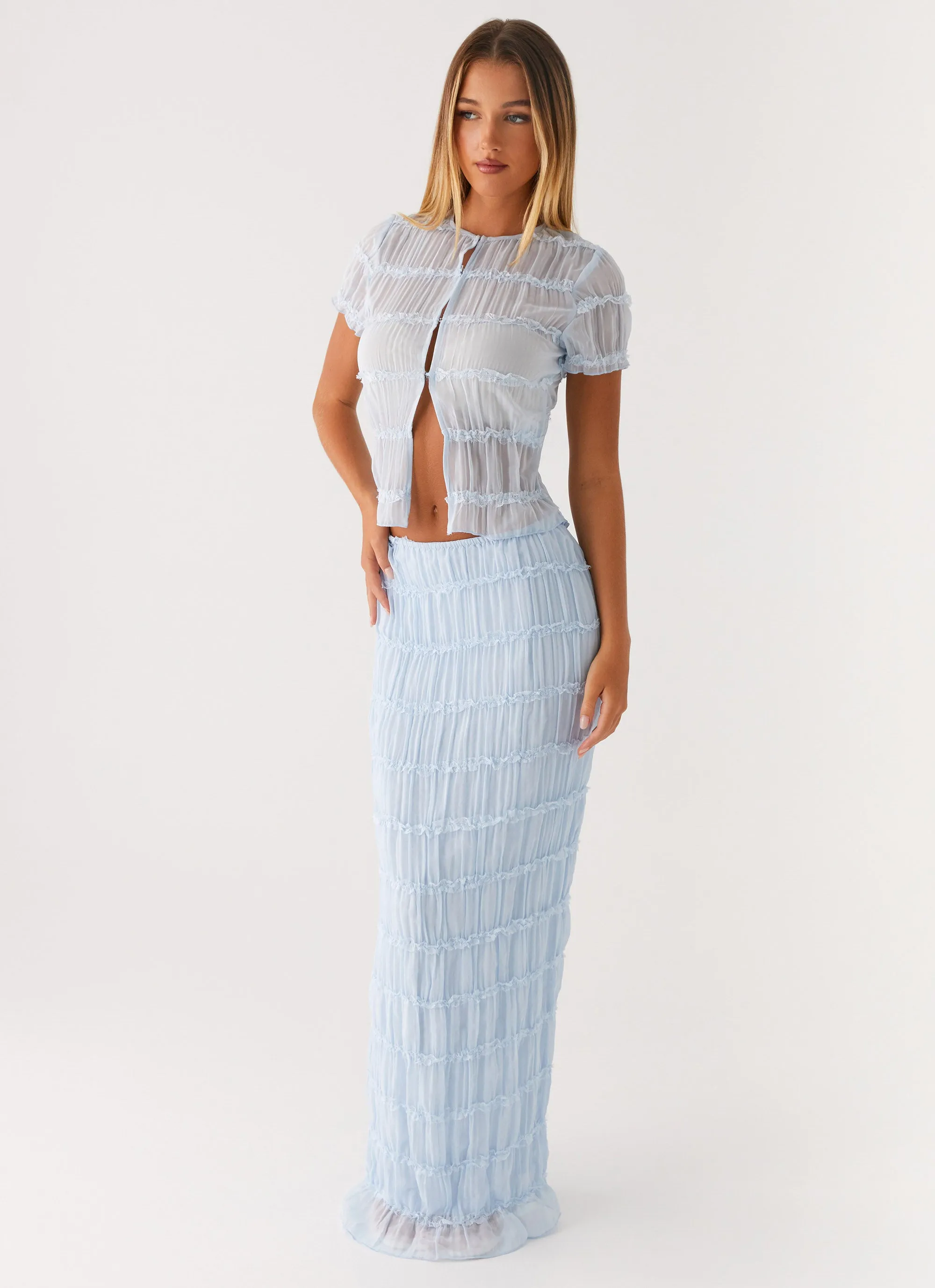 Daydreaming Low Rise Maxi Skirt - Blue sold by Peppermayo