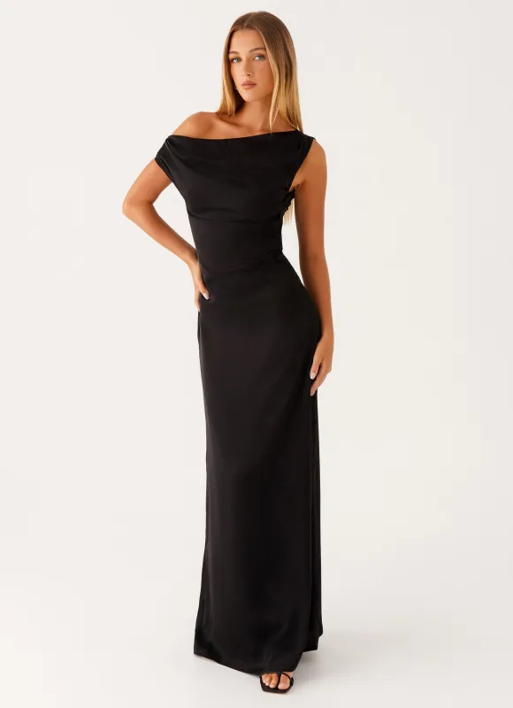 Heart Of Glass Satin Maxi Dress - Black made by Peppermayo