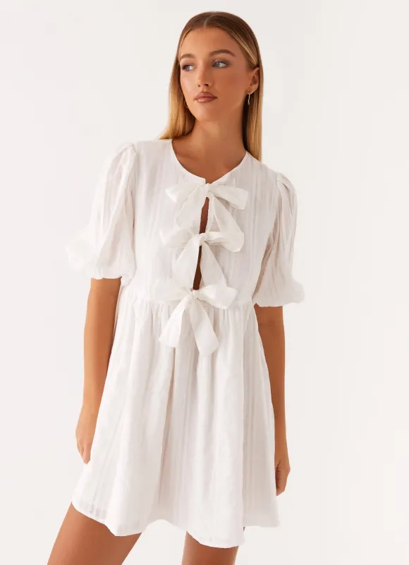 Western Wind Tie Mini Dress - White sold by Peppermayo