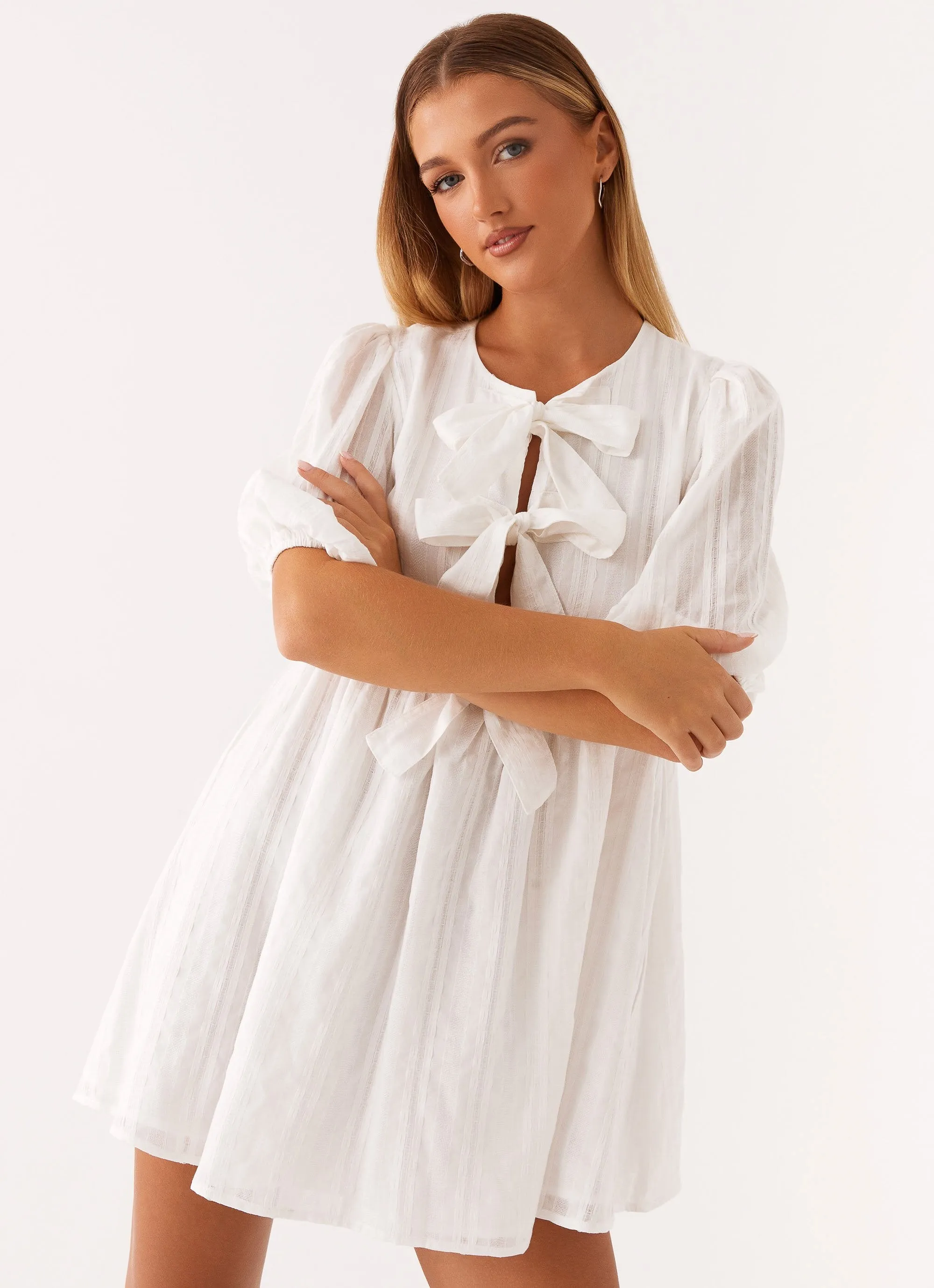 Western Wind Tie Mini Dress - White sold by Peppermayo product image thumbnail 5
