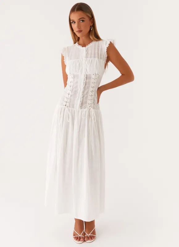 Genevieve Midi Dress - White sold by Peppermayo