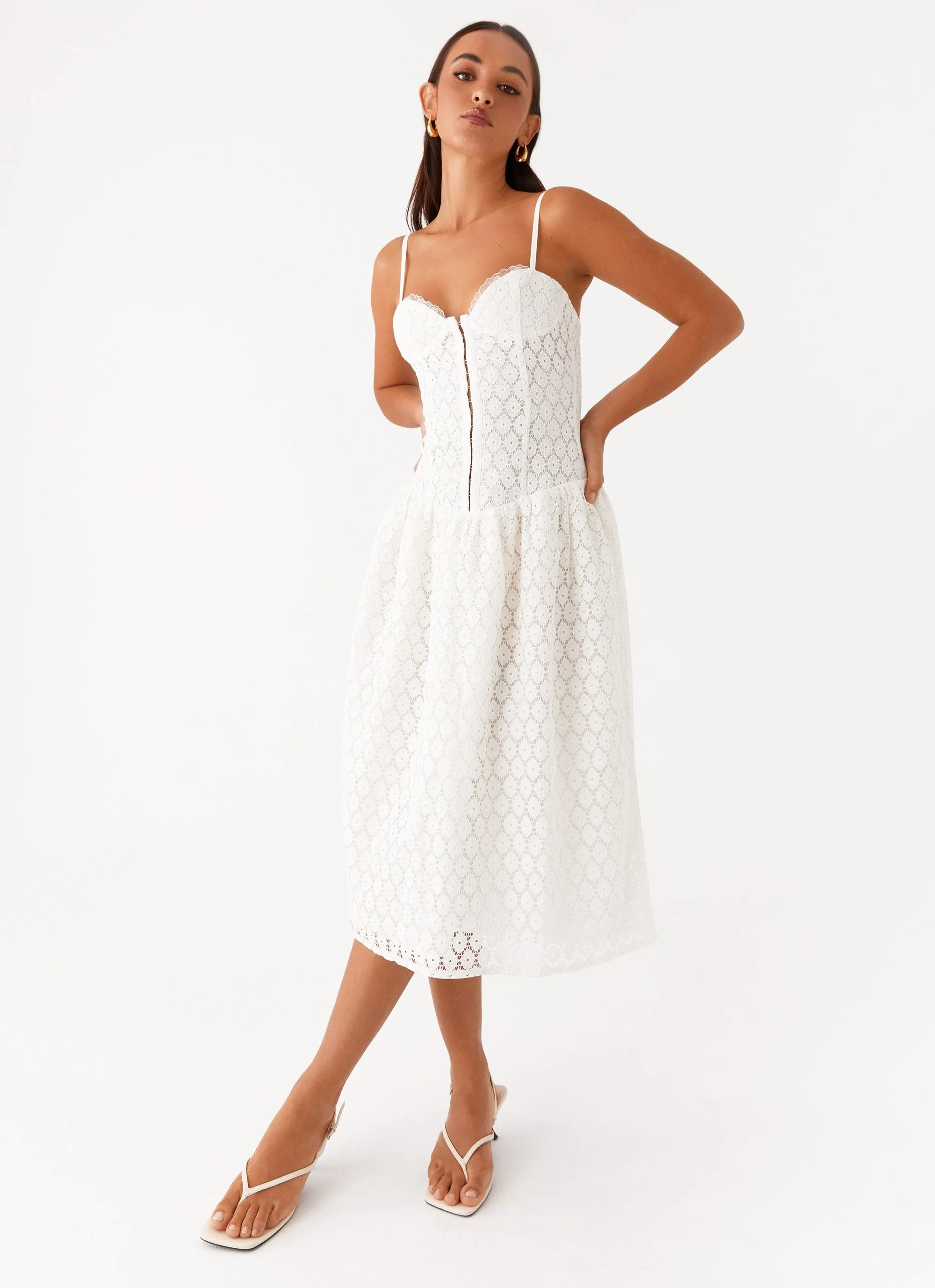 Blooming Corset Midi Dress - White sold by Peppermayo