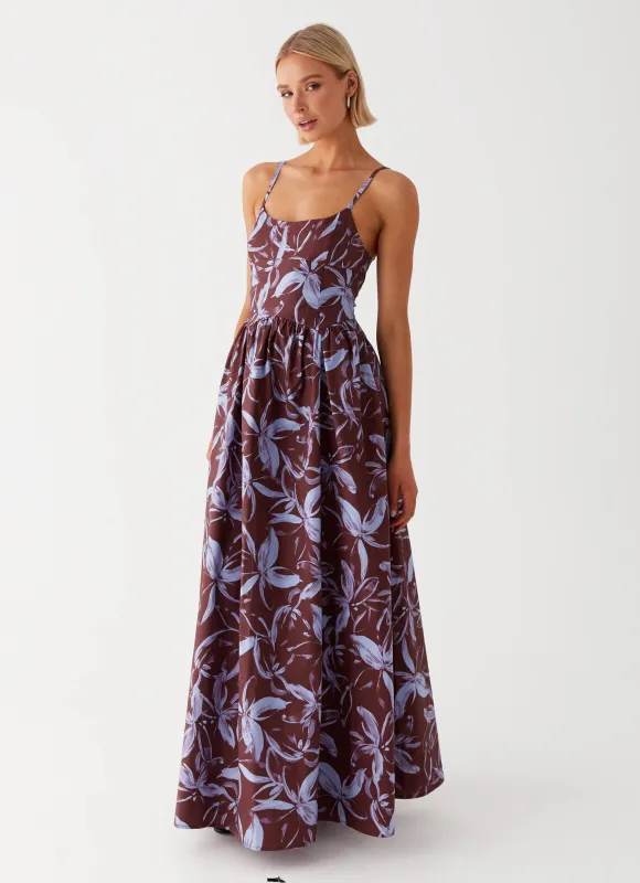 Tesoro Maxi Dress - Brown Purple Floral made by Peppermayo