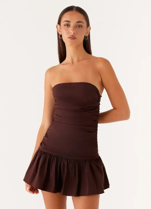 Carmel Mini Dress - Chocolate sold by Peppermayo