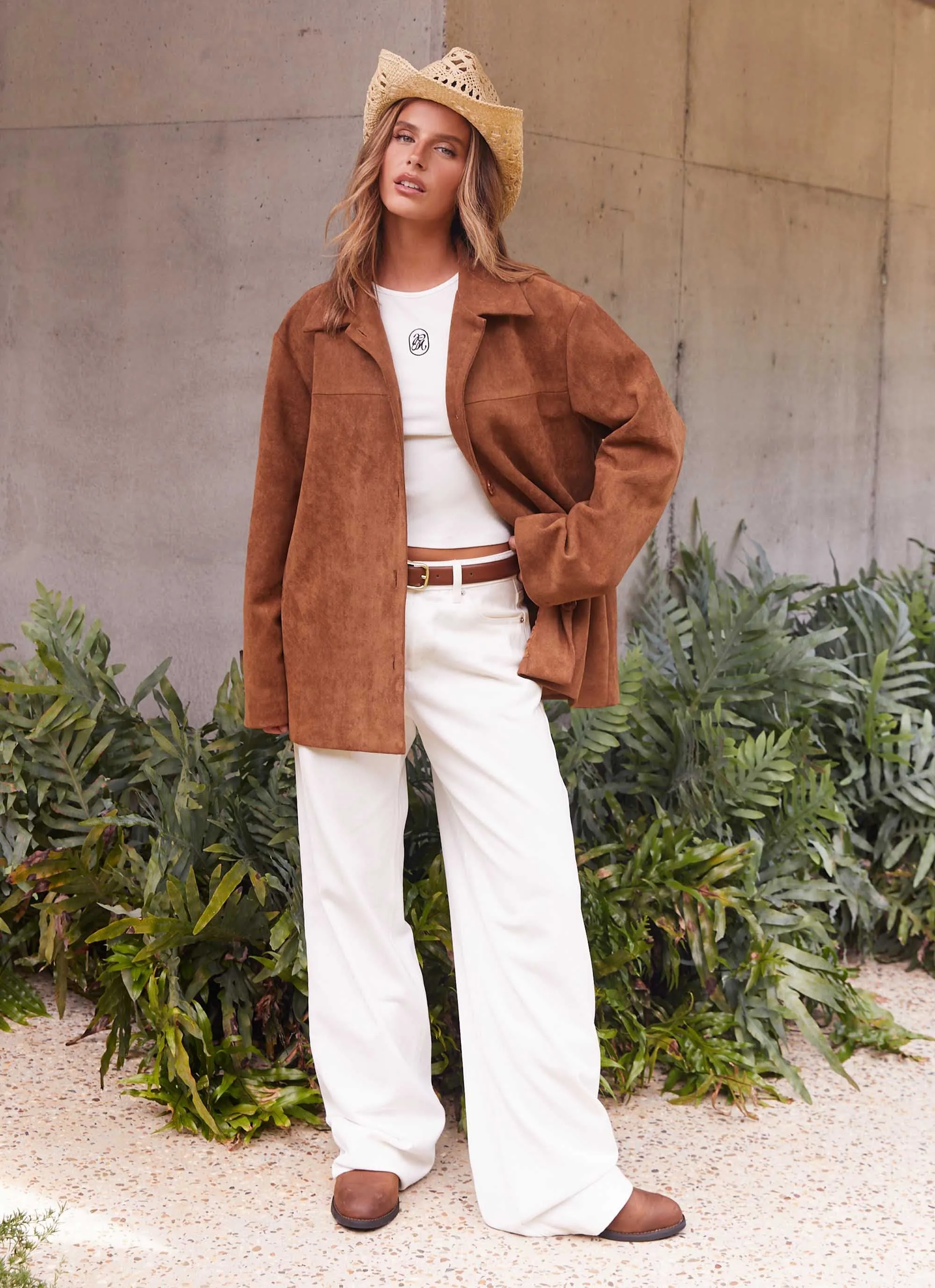 Devika Faux Suede Boxy Jacket - Brown sold by Peppermayo product image thumbnail 2