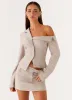 Looking Good Off Shoulder Blazer - Pebble sold by Peppermayo