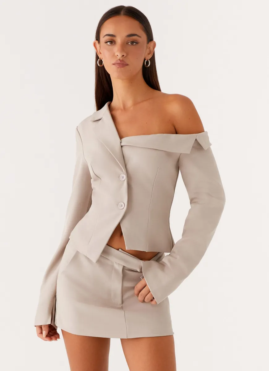Looking Good Off Shoulder Blazer - Pebble sold by Peppermayo