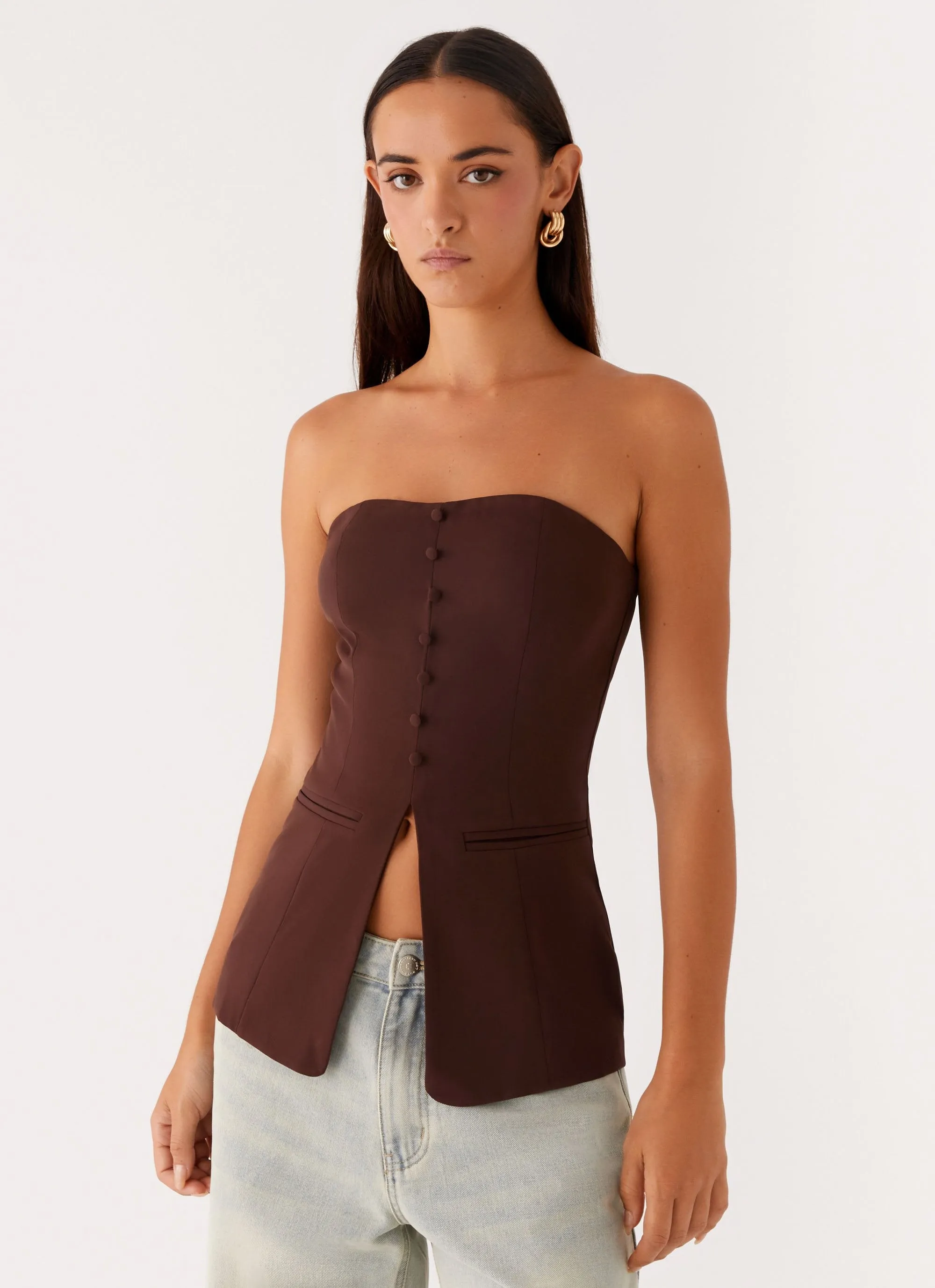 Riveria Strapless Top - Chocolate sold by Peppermayo