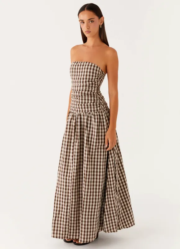 Carmel Maxi Dress - Brown Gingham sold by Peppermayo