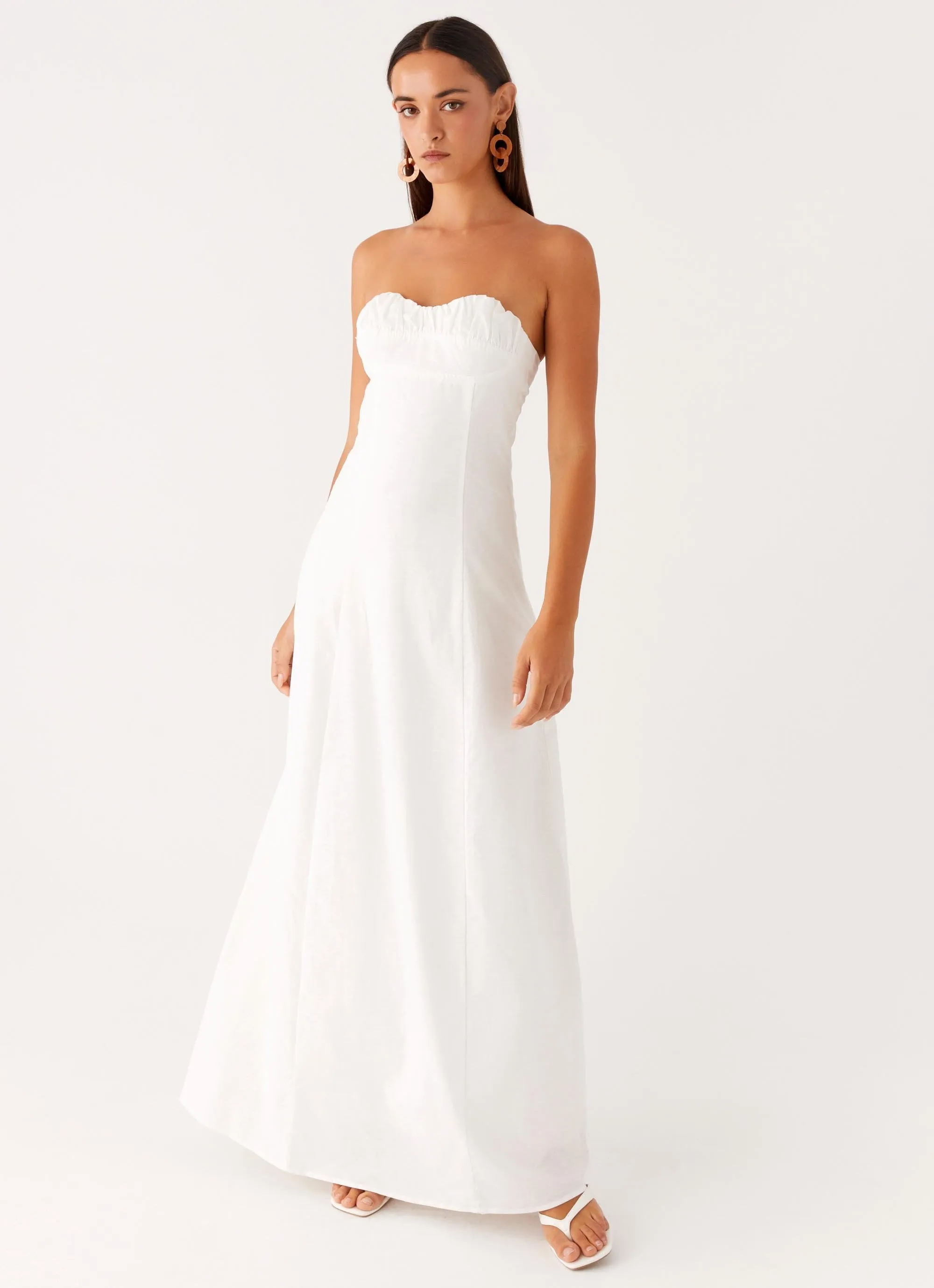 Tayla Linen Maxi Dress - White sold by Peppermayo