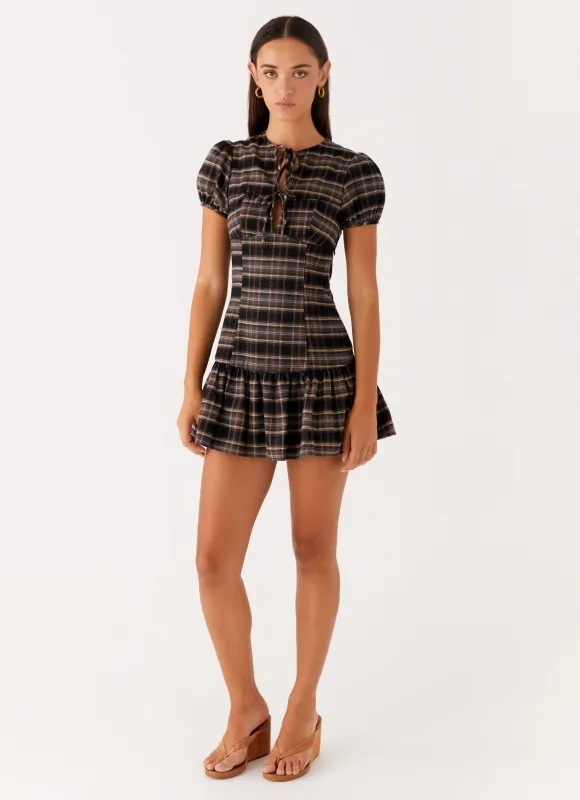 Taylor Keyhole Mini Dress - Brown Check sold by Peppermayo