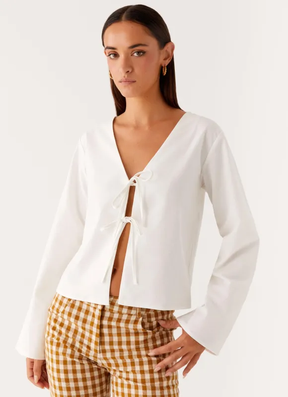 Isabelle Tie Front Top - White sold by Peppermayo