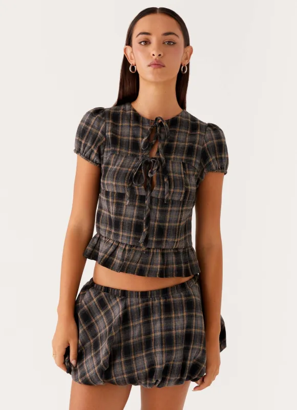 Lucia Mini Skirt - Brown Check sold by Peppermayo