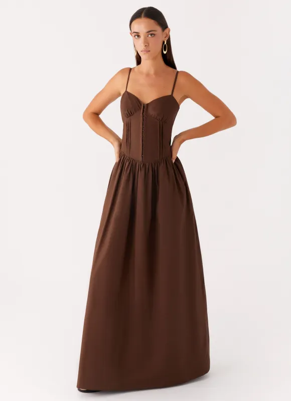 Cerys Maxi Dress - Chocolate sold by Peppermayo