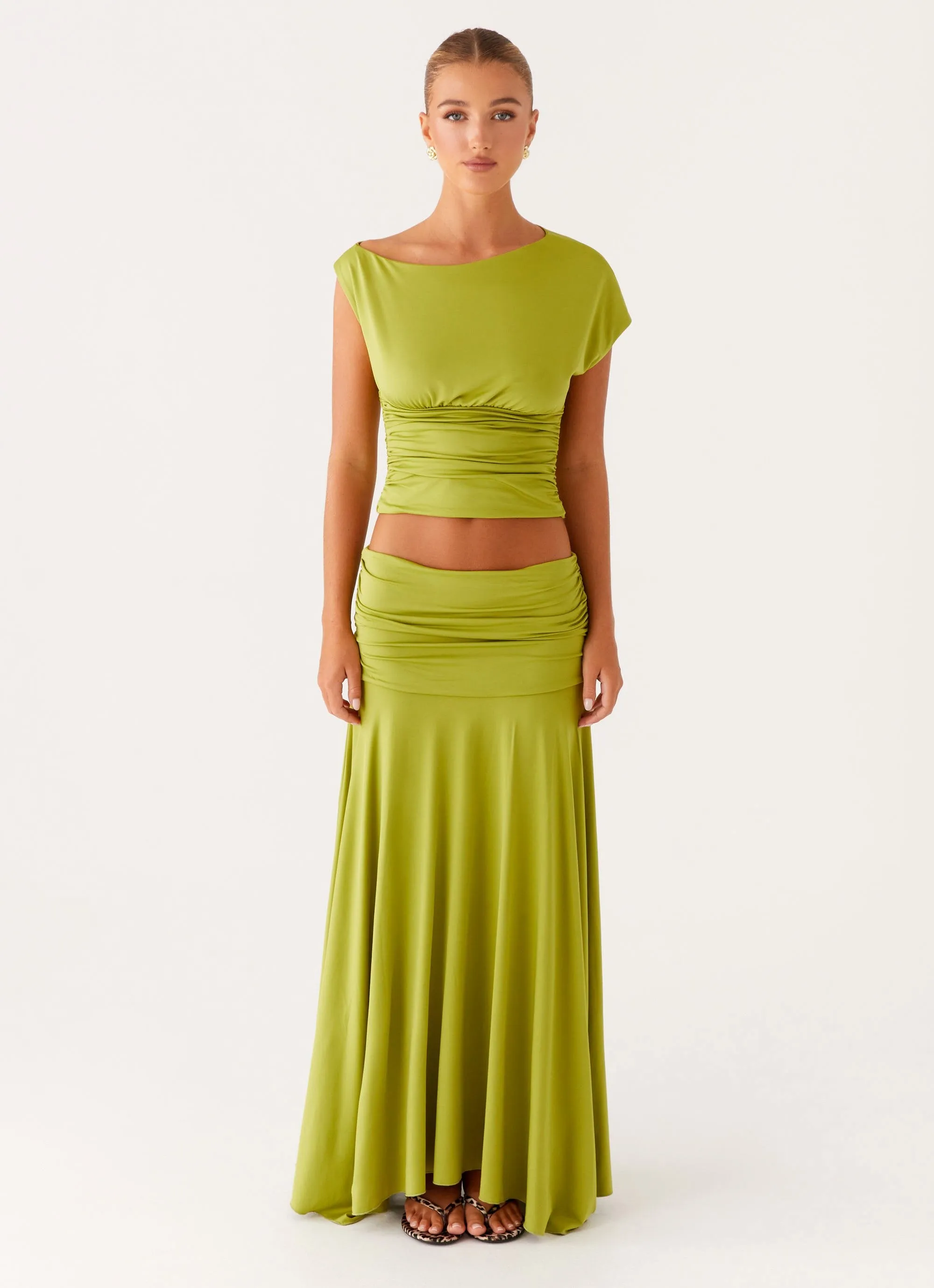 Liana Ruched Maxi Skirt - Green sold by Peppermayo product image thumbnail 4