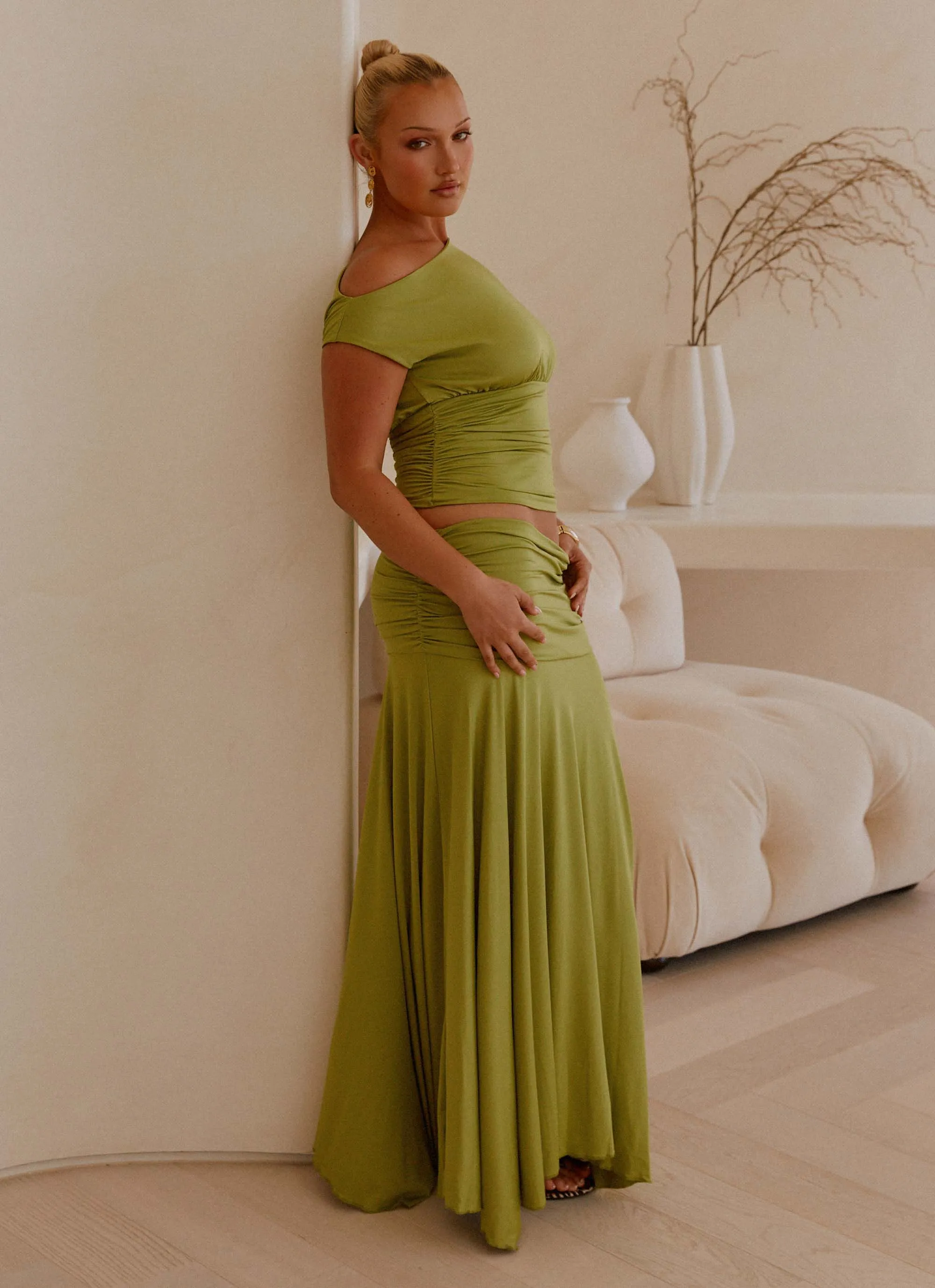 Liana Ruched Maxi Skirt - Green sold by Peppermayo product image thumbnail 2