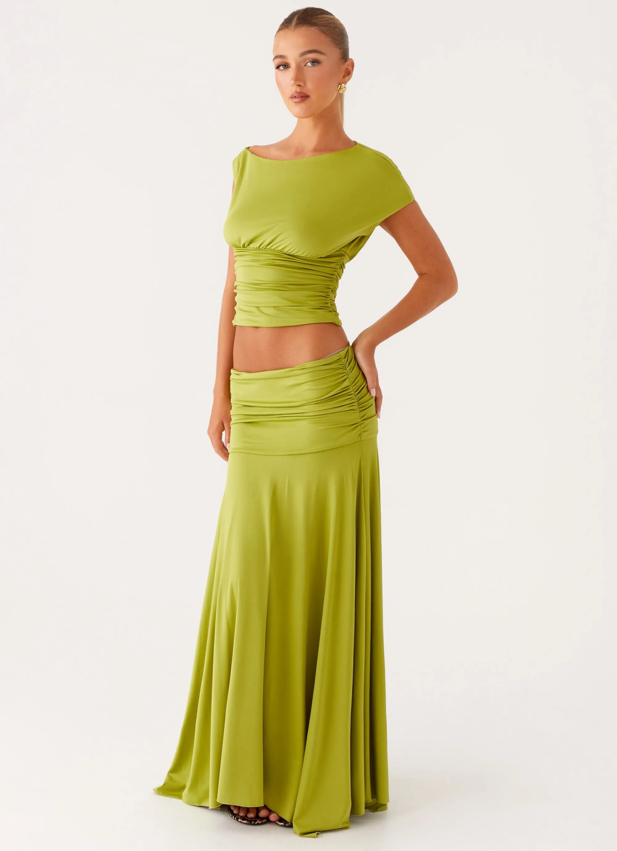 Liana Ruched Maxi Skirt - Green sold by Peppermayo product image thumbnail 3