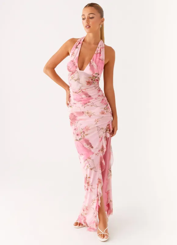 Micca Halter Maxi Dress - Pink Floral Print sold by Peppermayo