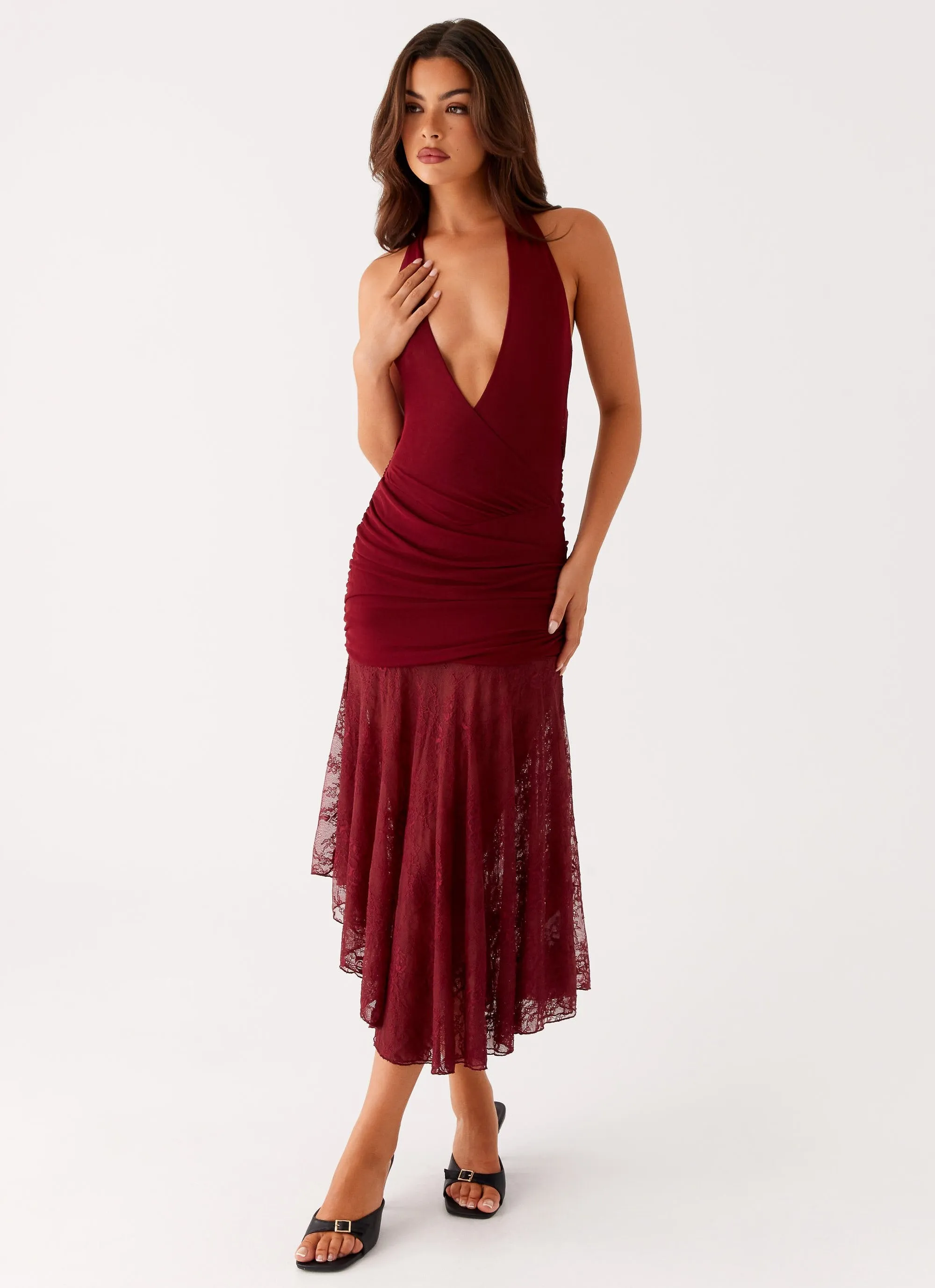 Burnout Midi Dress - Maroon sold by Peppermayo