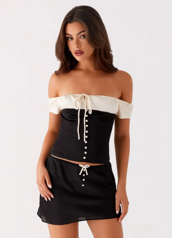 Justice Off Shoulder Top - Black made by Peppermayo