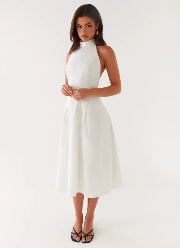 Calla Halter Midi Dress - White sold by Peppermayo