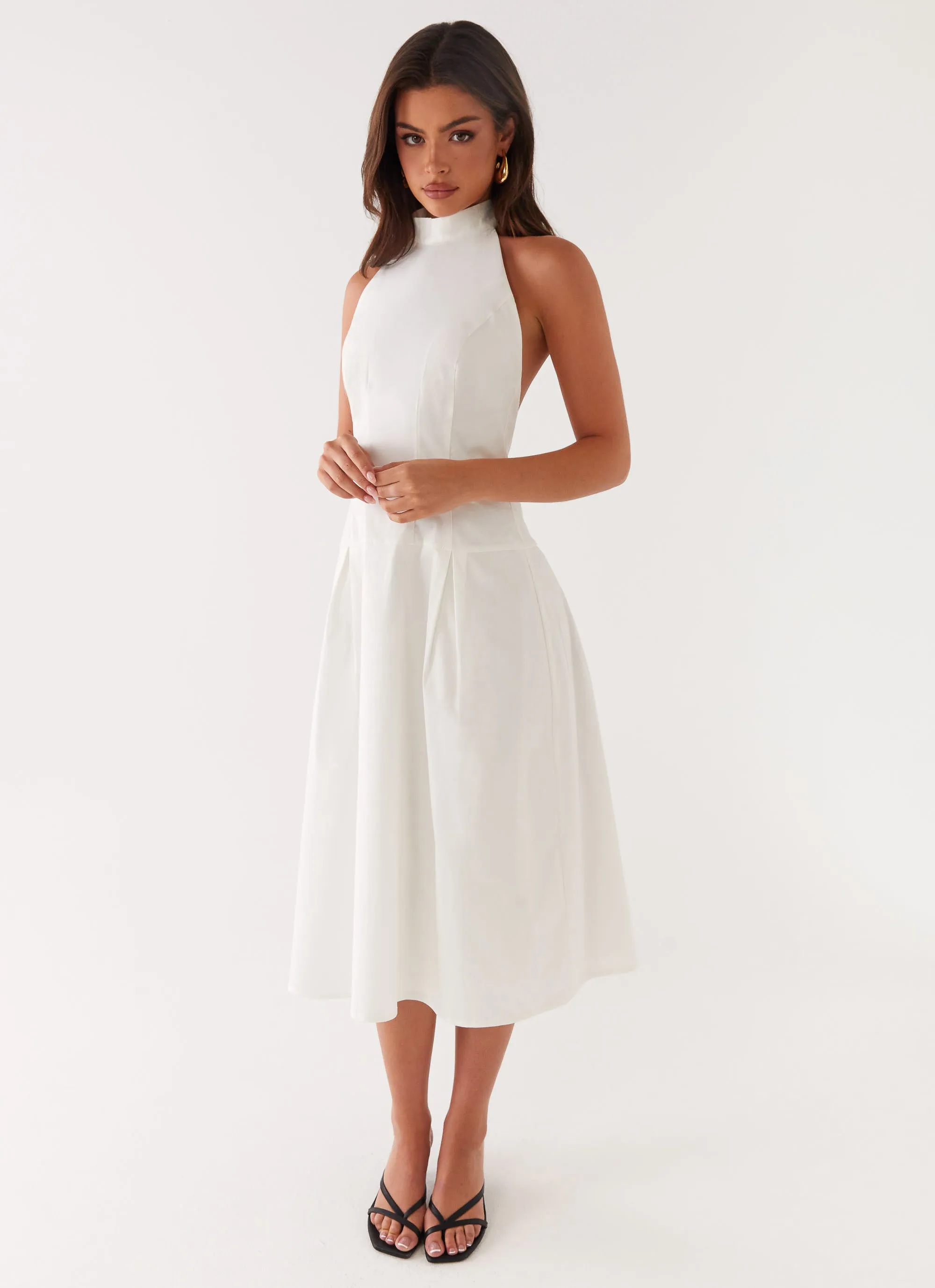 Calla Halter Midi Dress - White sold by Peppermayo