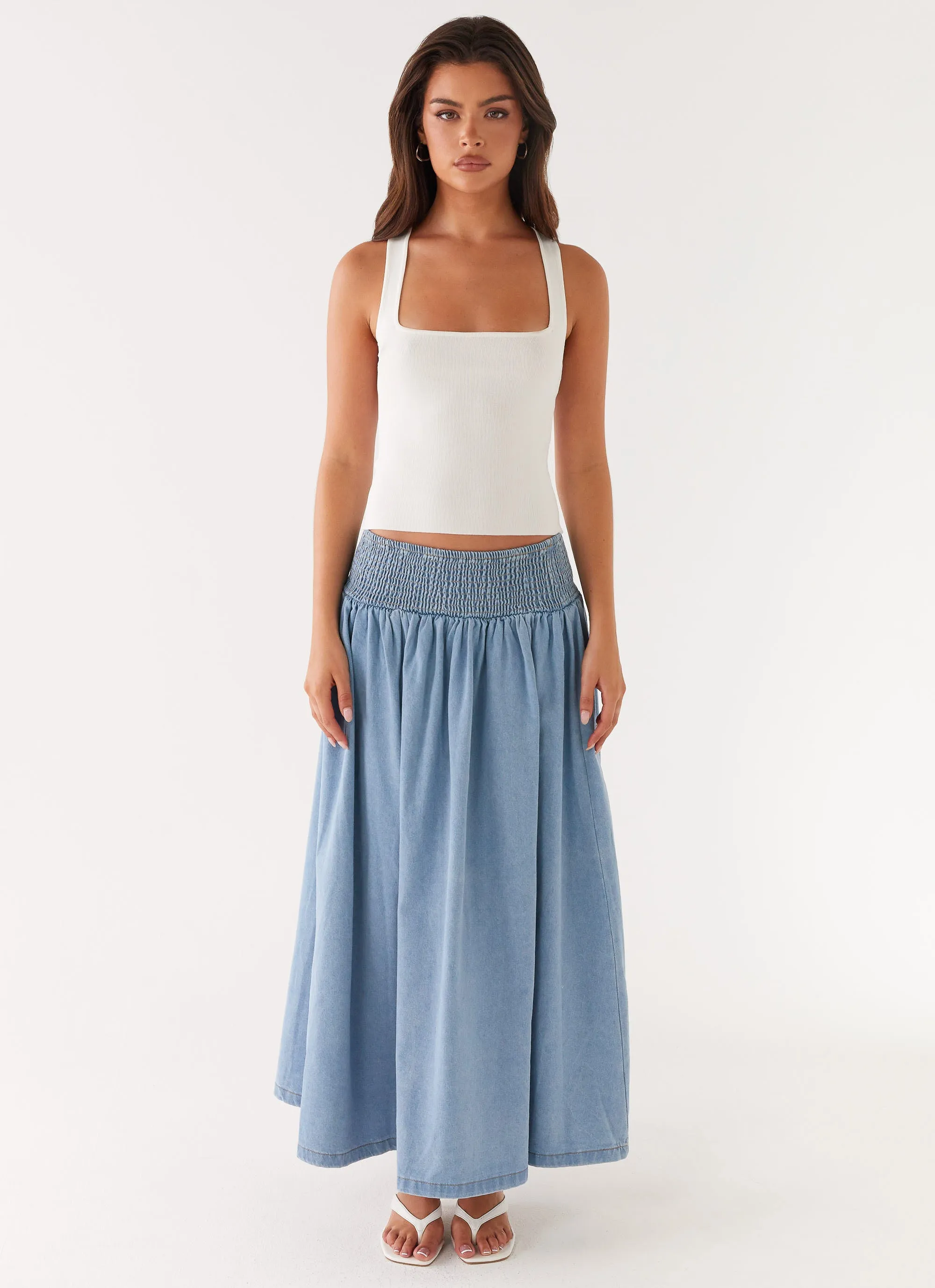 Heater Midi Skirt - Washed Blue sold by Peppermayo