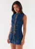 Maysa Low Rise Mini Skirt - Dark Blue sold by Peppermayo
