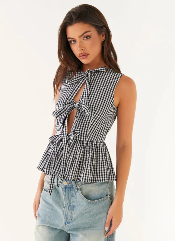 Cyrene Tie Top - Black Gingham sold by Peppermayo