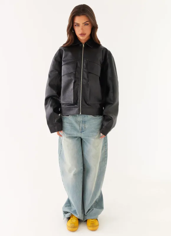 Lula Faux Leather Bomber Jacket - Black sold by Peppermayo