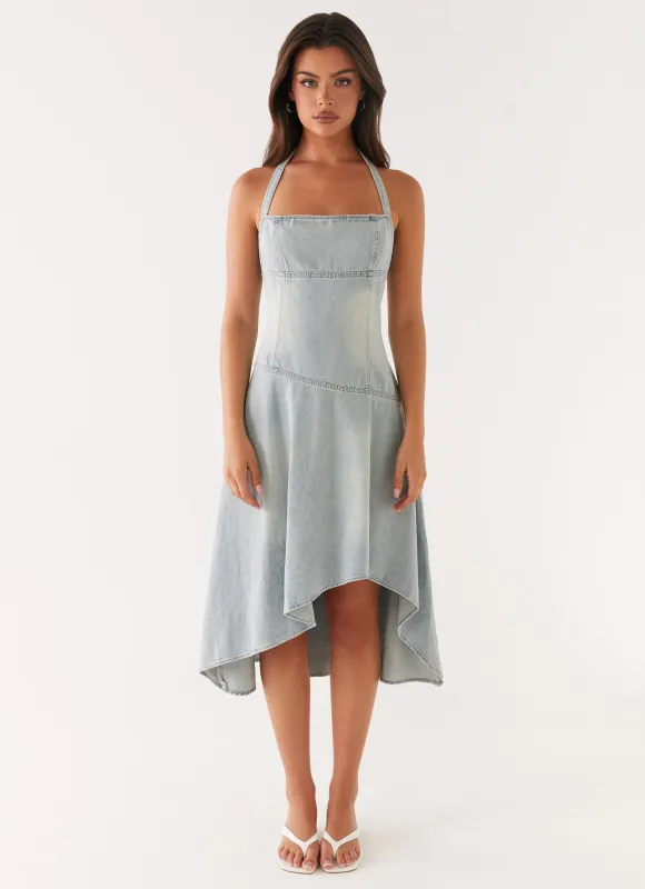Tanisha Denim Midi Dress - Washed Blue sold by Peppermayo