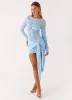 Consie Long Sleeve Mini Dress - Pale Blue sold by Peppermayo