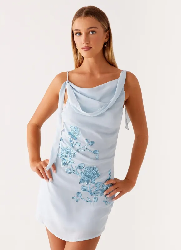 Lily Beaded Mini Dress - Pastel Blue sold by Peppermayo