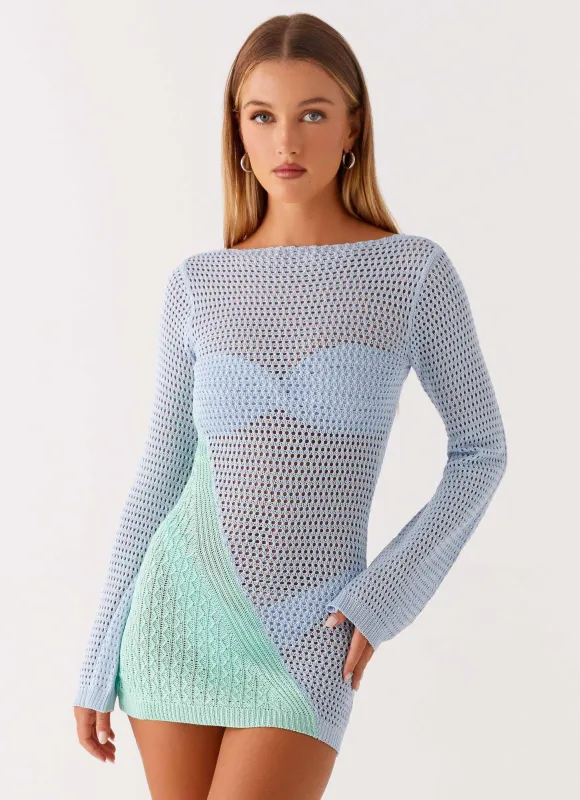 Estie Long Sleeve Crochet Mini Dress - Multi sold by Peppermayo