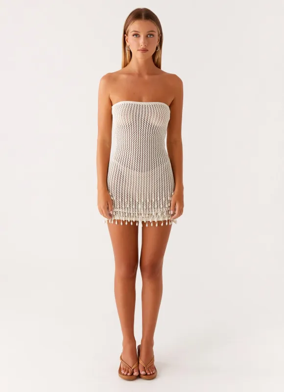Carpe Diem Crochet Mini Dress - Ivory sold by Peppermayo