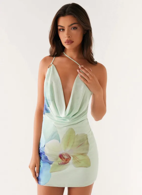 Bohemian Bliss Mesh Mini Dress - Green Floral sold by Peppermayo