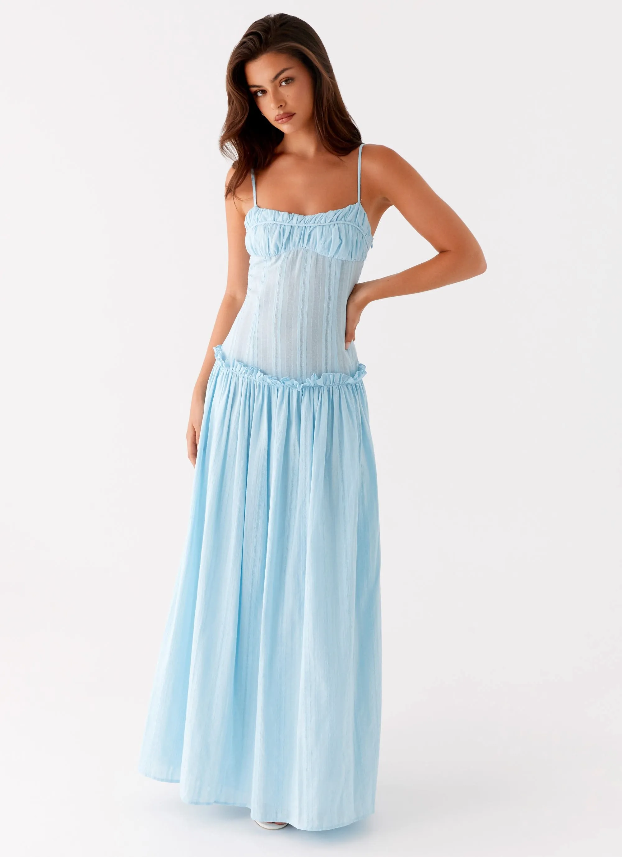Jacinda Drop Waist Maxi Dress - Blue sold by Peppermayo