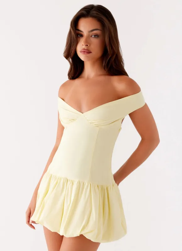 Endless Romance Off Shoulder Mini Dress - Yellow sold by Peppermayo