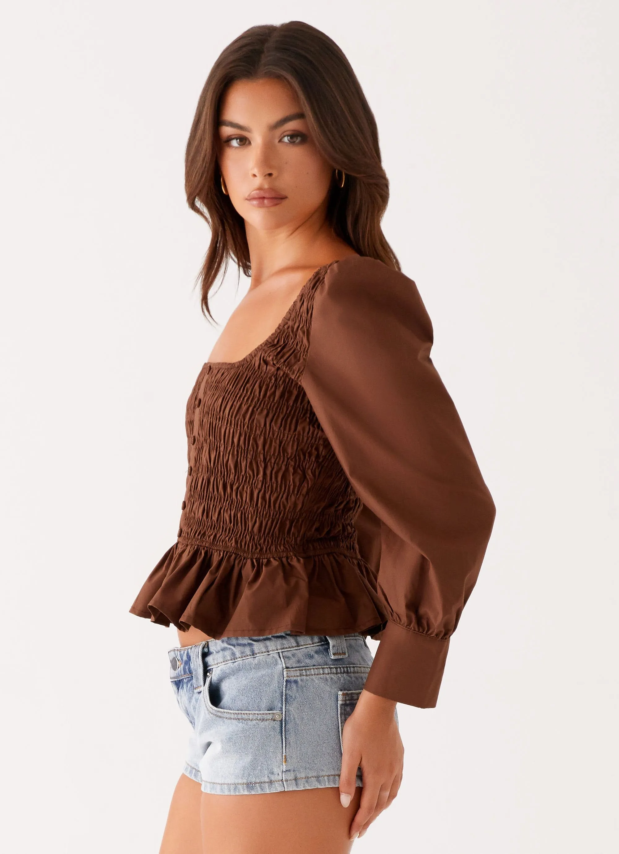Joyce Long Sleeve Shirred Top - Chocolate sold by Peppermayo product image thumbnail 4