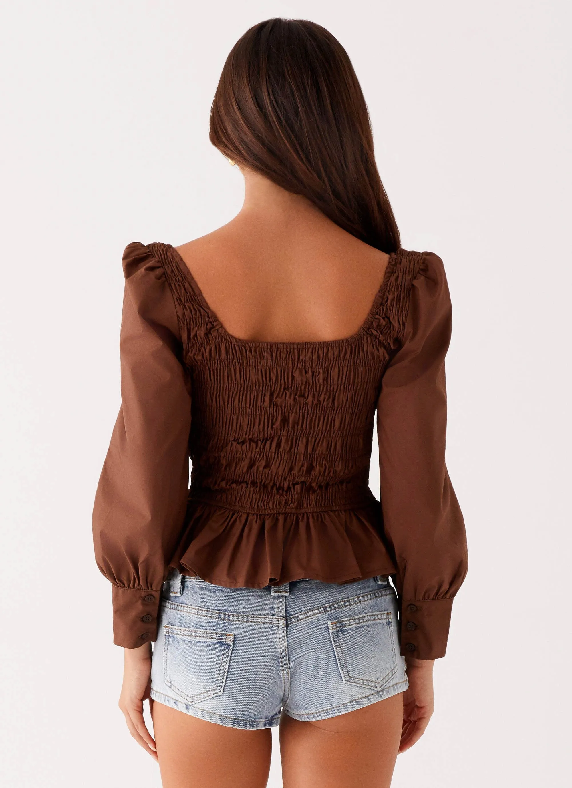 Joyce Long Sleeve Shirred Top - Chocolate sold by Peppermayo product image thumbnail 2