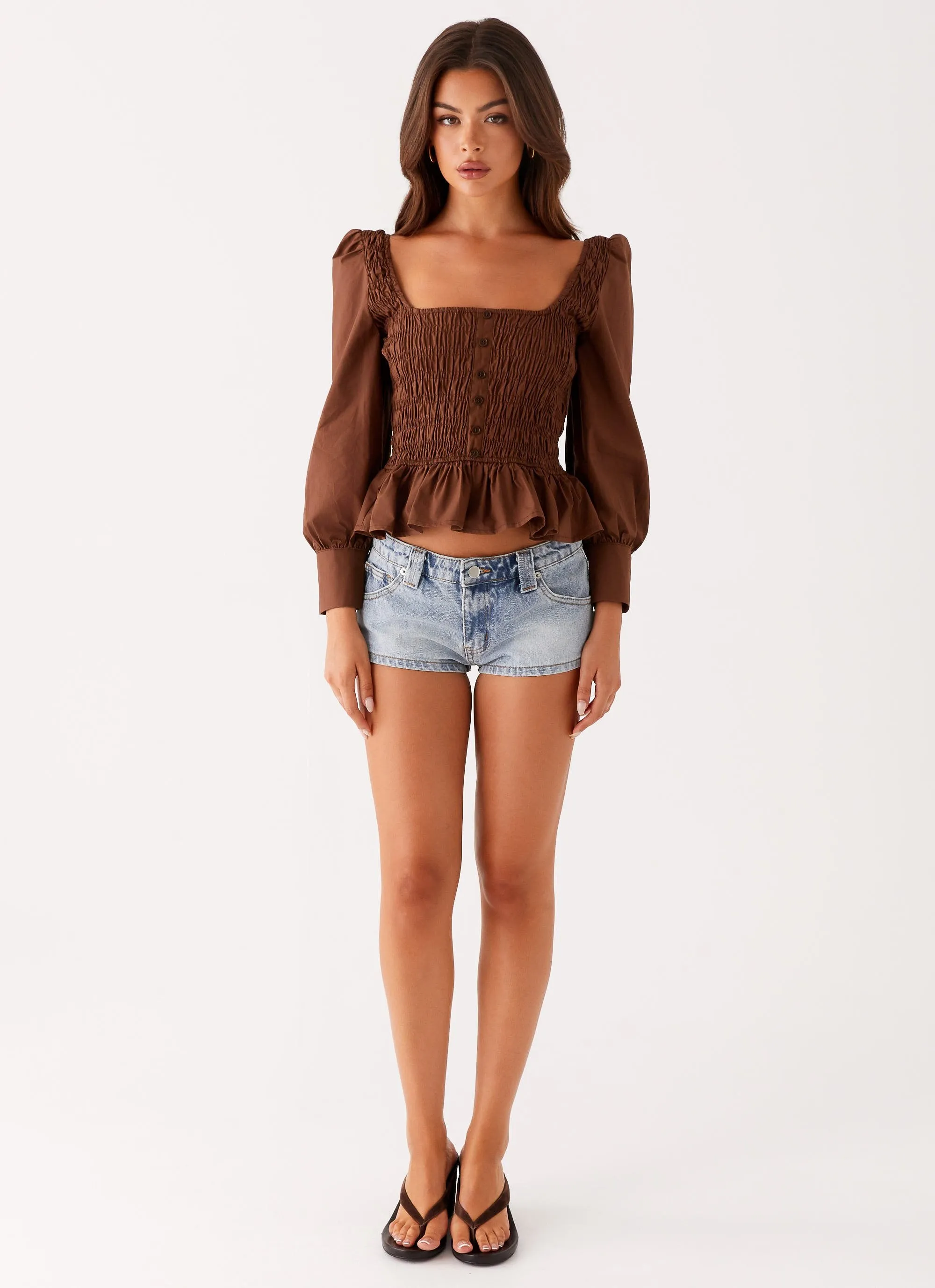 Joyce Long Sleeve Shirred Top - Chocolate sold by Peppermayo product image thumbnail 3