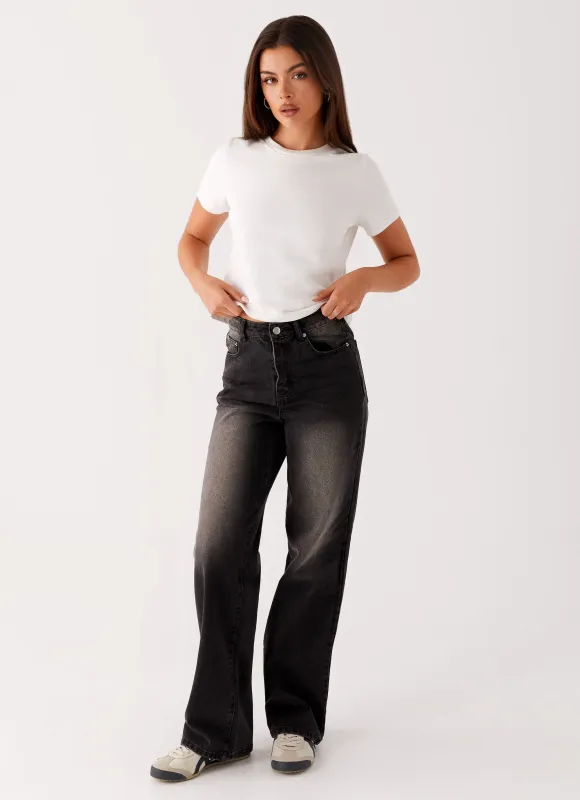 Back Again Straight Leg Denim Jeans - Charcoal Wash sold by Peppermayo
