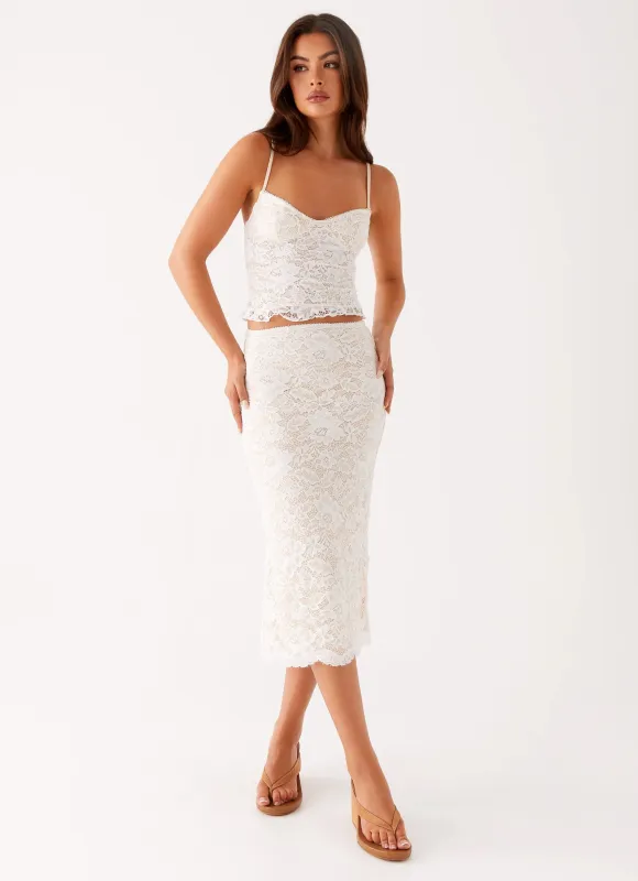 Crystal Clear Lace Midi Skirt - Ivory sold by Peppermayo