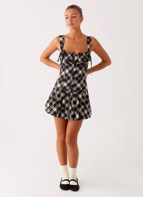 Tuni Mini Dress - Taupe Check sold by Peppermayo