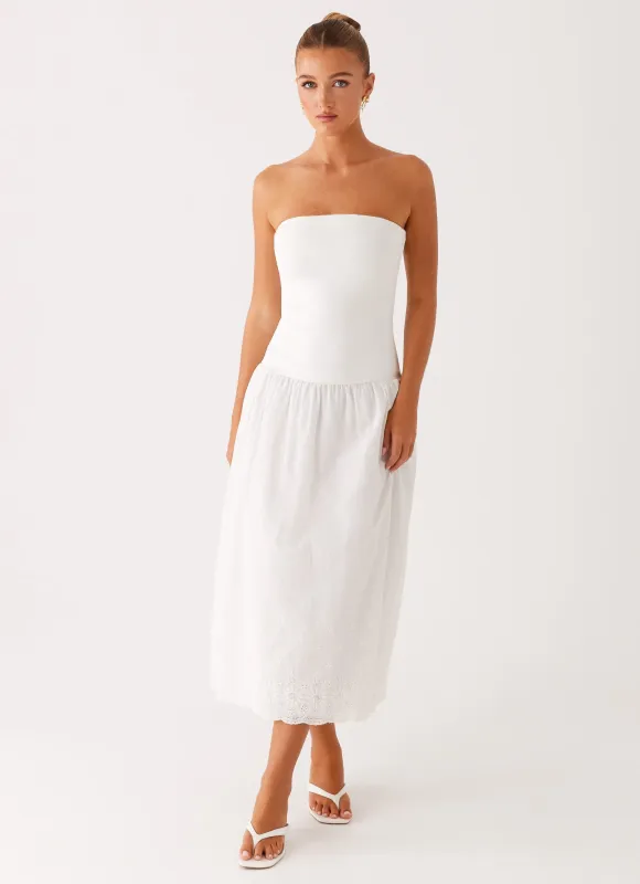 Cherry Skies Midi Dress - White sold by Peppermayo