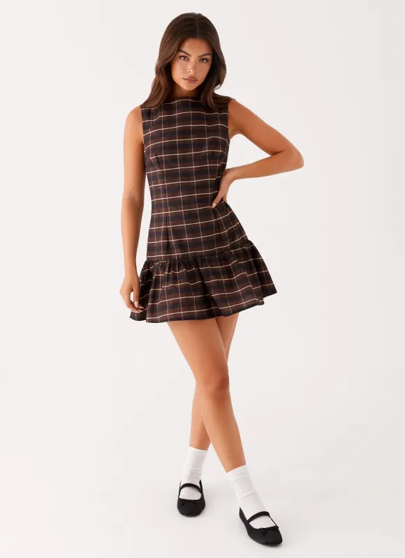 Arizona Mini Dress - Brown Black Check sold by Peppermayo