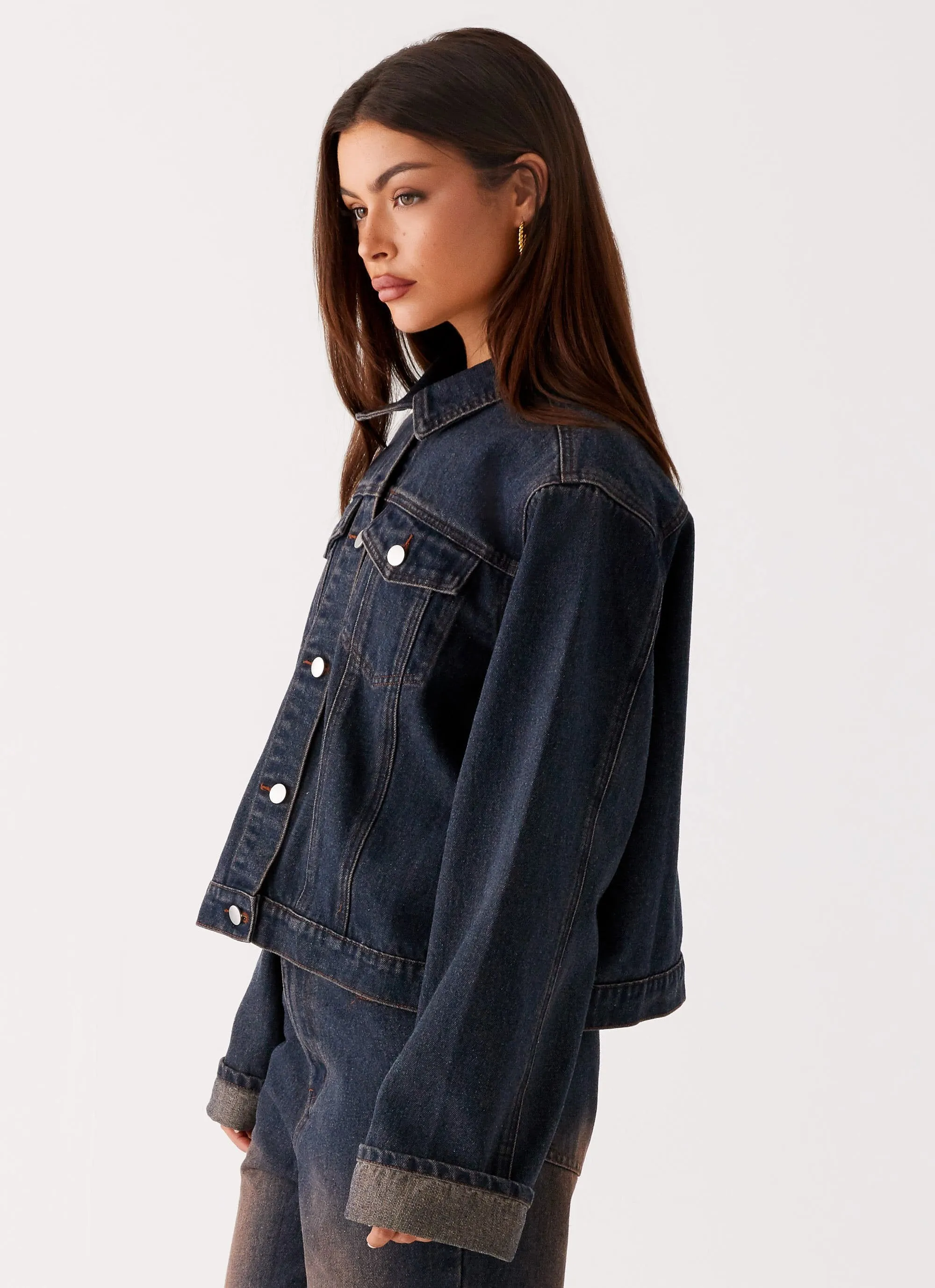 Back Again Oversized Denim Jacket - Brown Blue Acid Wash sold by Peppermayo product image thumbnail 3
