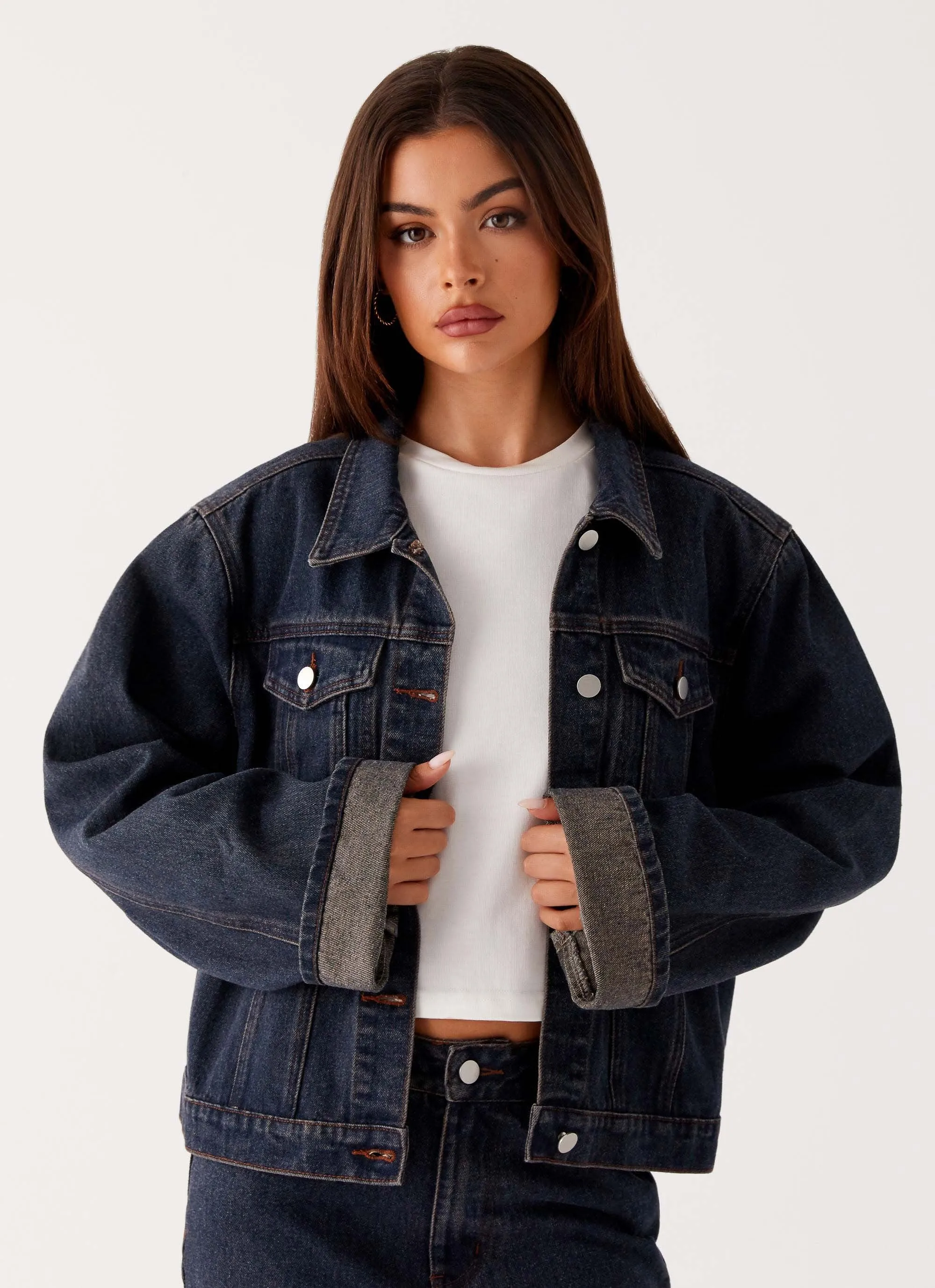 Back Again Oversized Denim Jacket - Brown Blue Acid Wash sold by Peppermayo